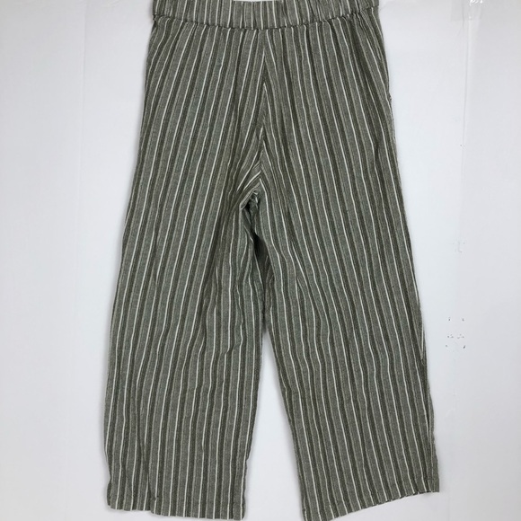 Green Linen Straight Cropped Striped Pants Size Medium - Picture 2 of 7